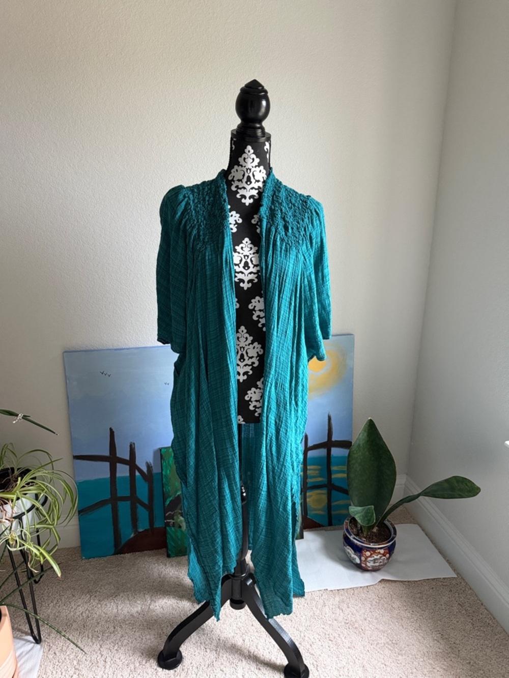 Free People Teal Open-Front Lightweight Duster Cardigan